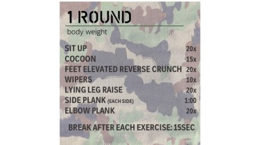 Core muscles workout: 1 round - body weight